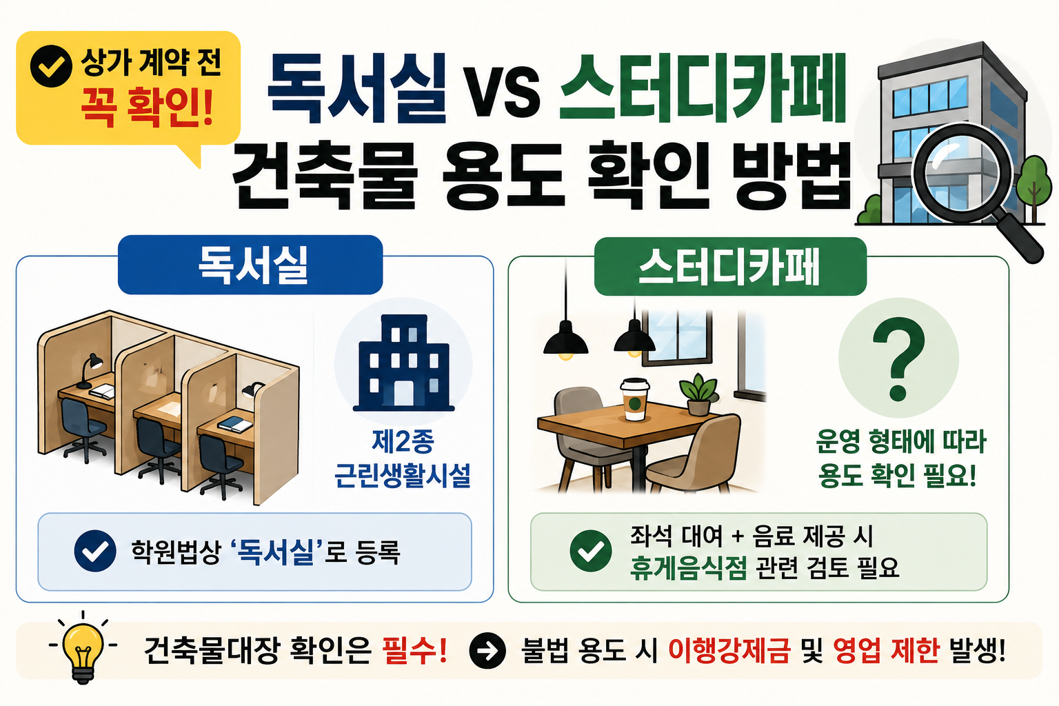 상가를 독서실이나 스터디카페로 사용할 때 확인해야 할 건축물 용도