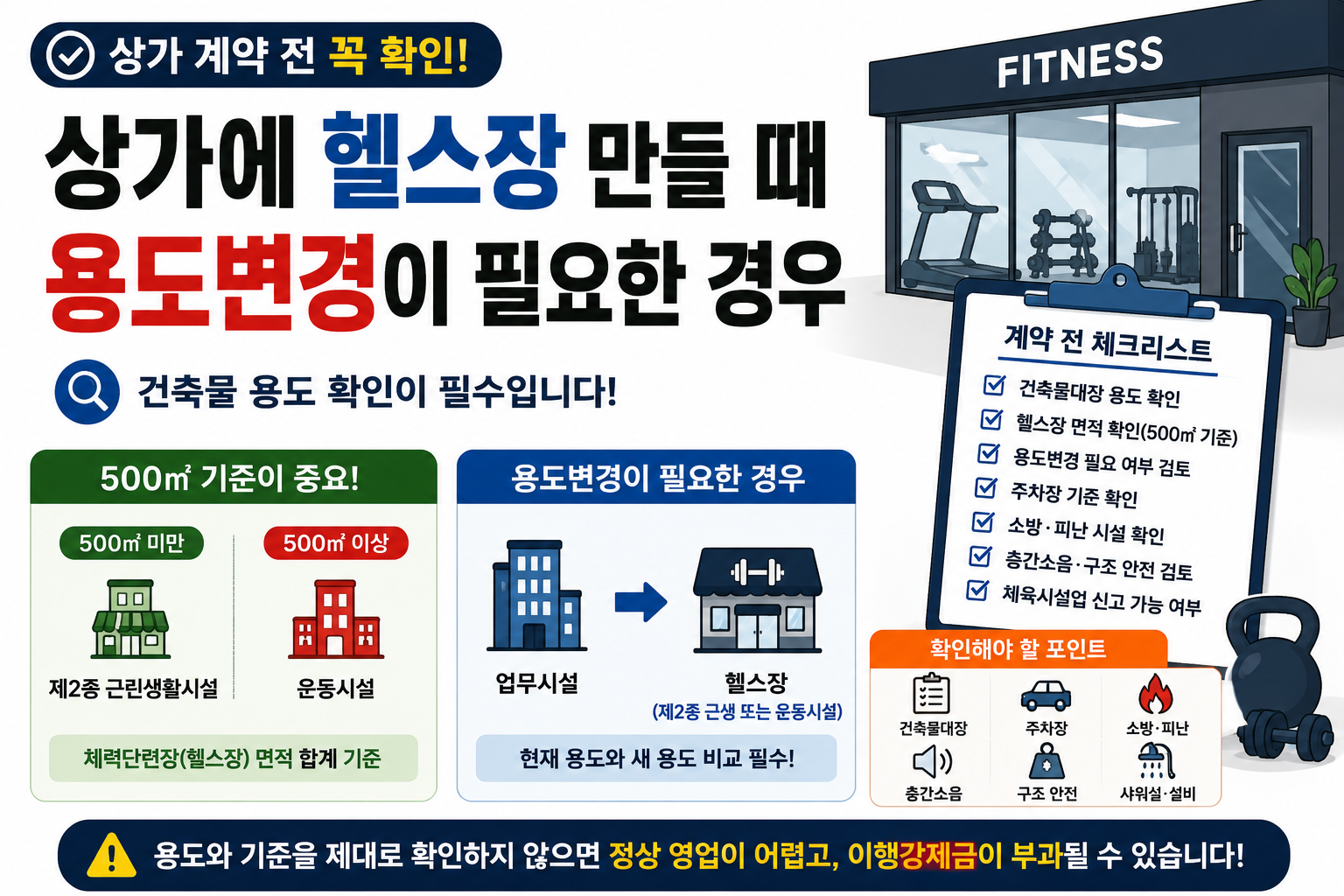 상가에 헬스장을 만들 때 건축물 용도변경이 필요한 경우