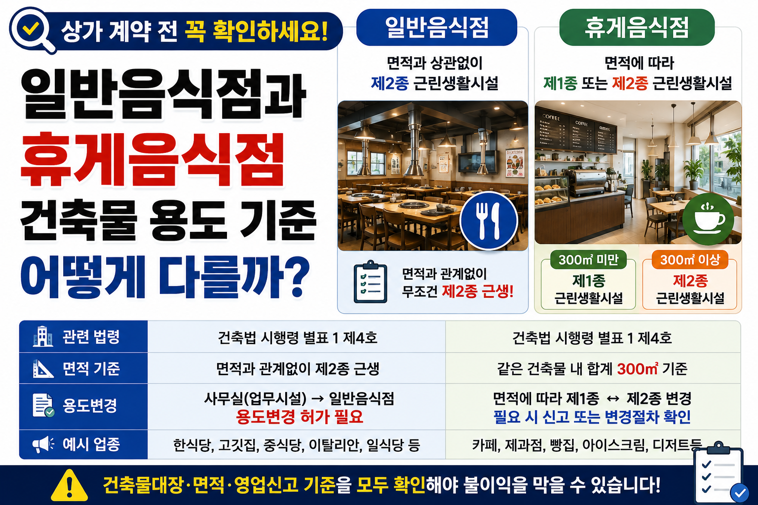 일반음식점과 휴게음식점은 건축물 용도 기준